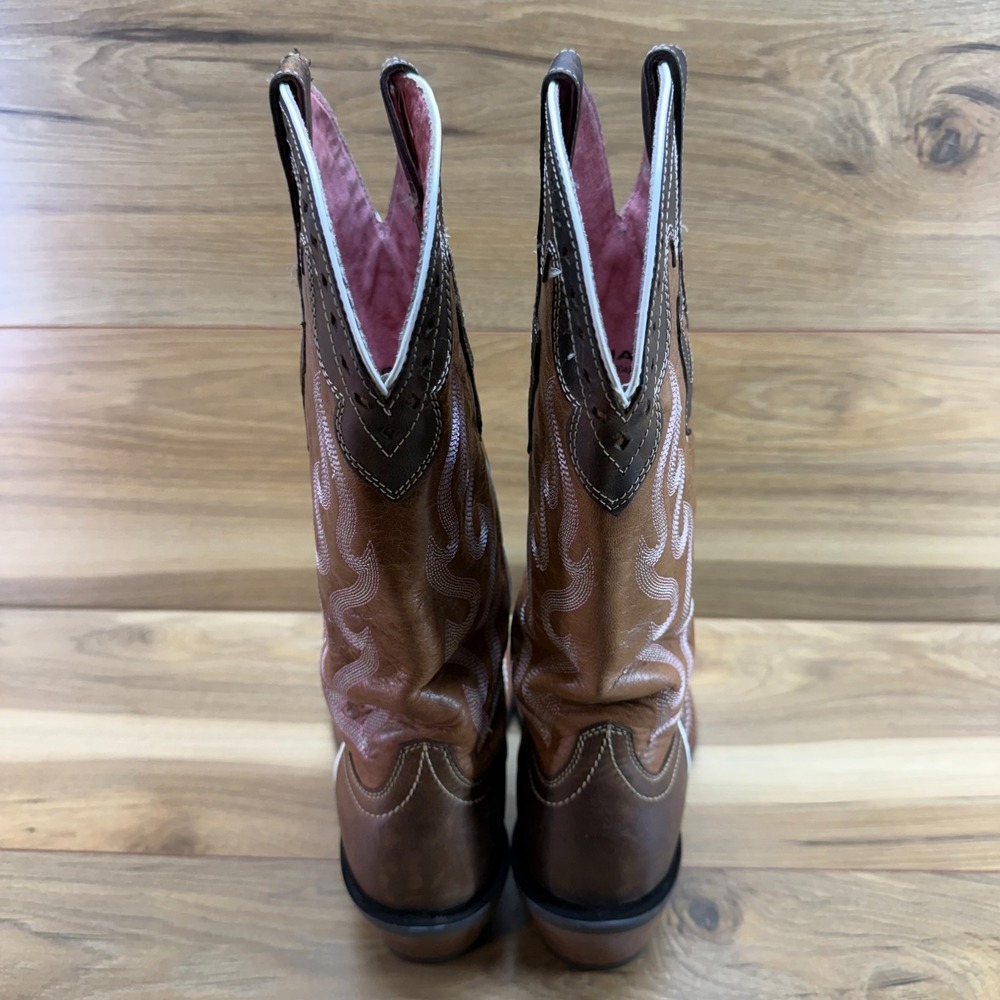 ARIAT Crossfire Caliente Western Boot Womens 7.5 B Brown Pink Square Toe Cowgirl - Picture 9 of 12